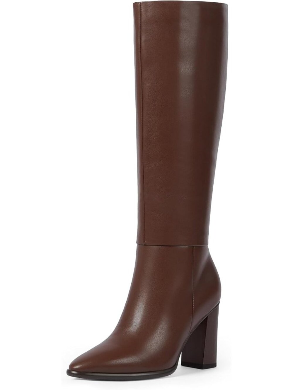 Women's Brown Pointed Toe Chunky Heel Cushioning Foam Tall Knee High Boot Shoes